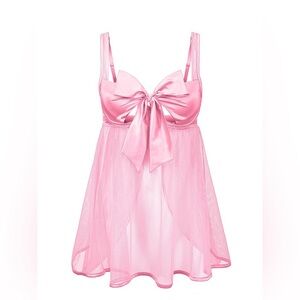 Elegant Pink Lace Chemise with Satin Bow